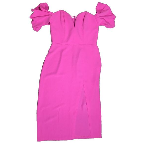 New Amanda Uprichard Victoria Off the Shoulder Midi Dress MSRP $255 Size Large - Picture 4 of 6